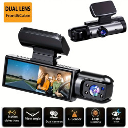 3.16inch Dual-Lens Dash Camera - On-Dash Cameras with 1080P HD Night Vision, G-Sensor, Wide Angle, Loop Recording