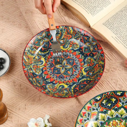 Bohemian Style Flower Themed Ceramic Dinner Plates Set of 1 - 8 Inch Round Decorative All-Season Dishware for Steak