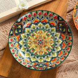 Bohemian Style Flower Themed Ceramic Dinner Plates Set of 1 - 8 Inch Round Decorative All-Season Dishware for Steak