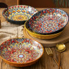 Bohemian Style Flower Themed Ceramic Dinner Plates Set of 1 - 8 Inch Round Decorative All-Season Dishware for Steak